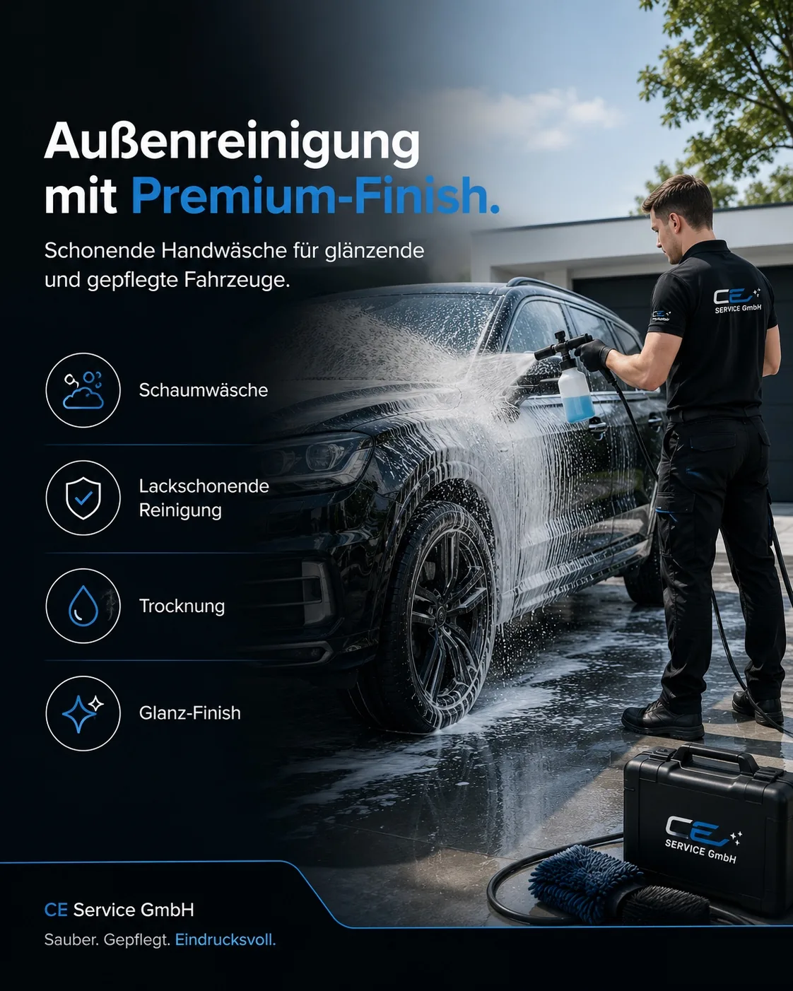 Professionelle Autoaufbereitung eines Auslieferungsfahrzeugs