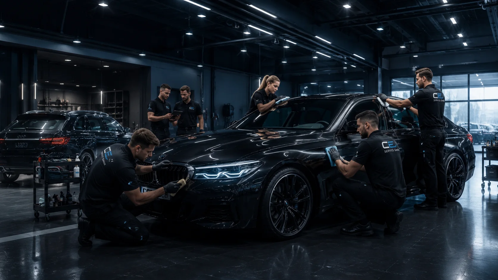 Eingespieltes CE Service Team bei der professionellen Fahrzeugaufbereitung